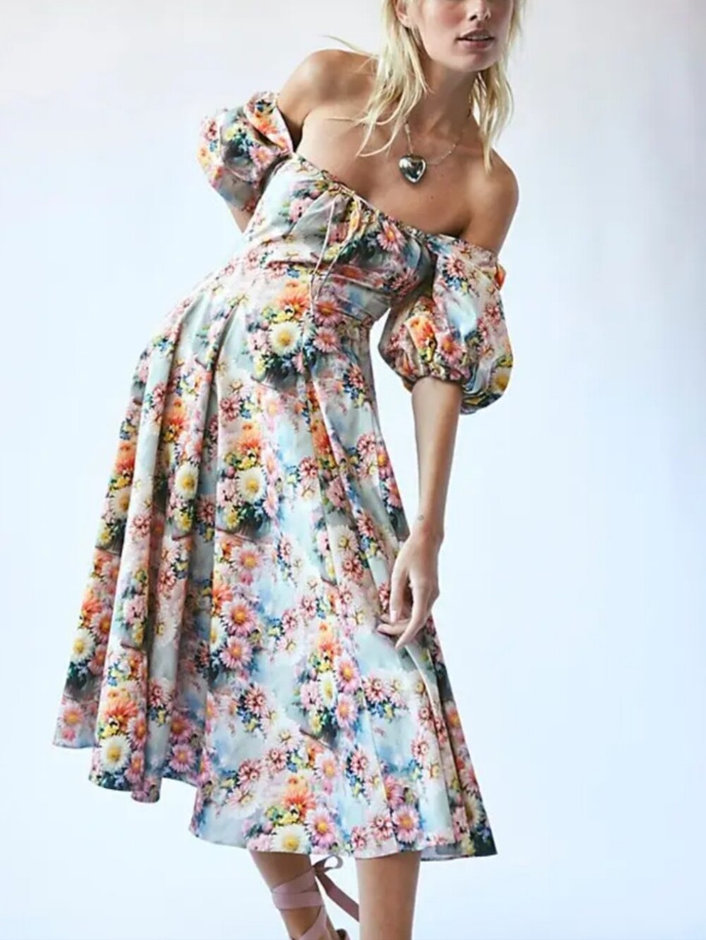 Selkie x Free People The Day Dress Multicolor Off-Shoulder Floral Midi Dress